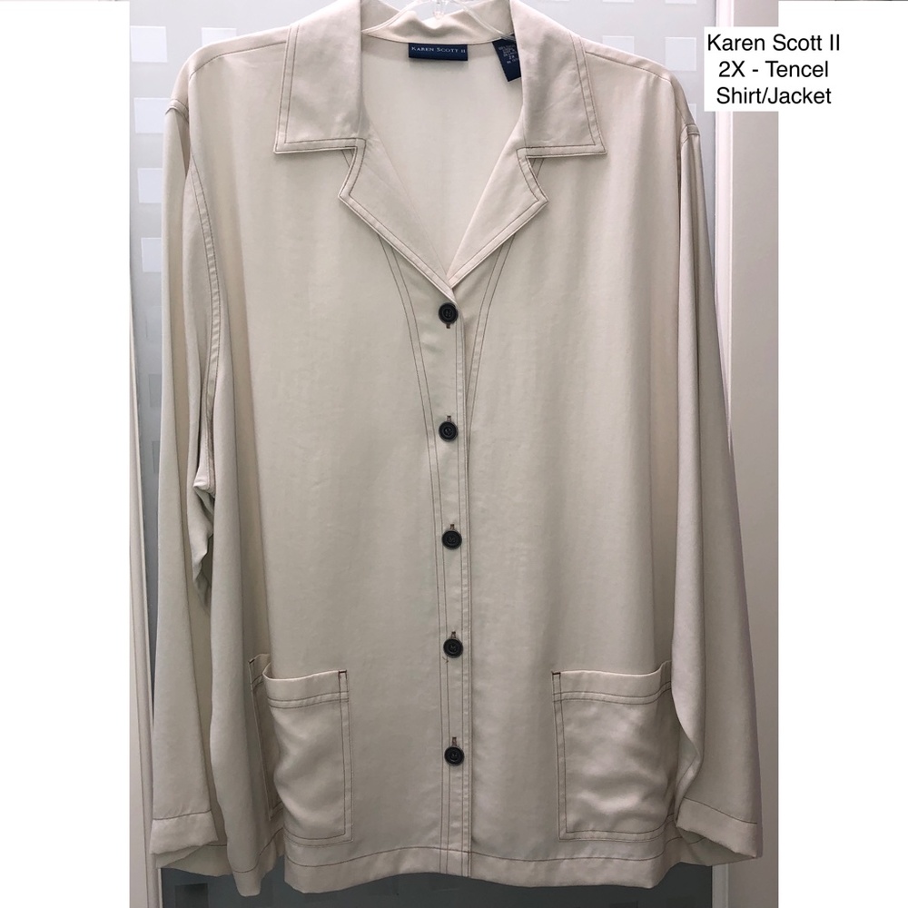 🎉2xHP🎉 KAREN SCOTT II Tencel/Lyocell Soft Shirt Jacket w/ Pockets Beige 2X NWT!